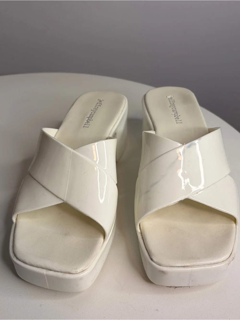 Jeffrey Campbell Bubblegum Platform Sandals Cream Crossband Block Heel Slides 8